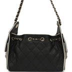 Mini 25 Hobo Bag Black and White Calfskin Light Gold Hardware