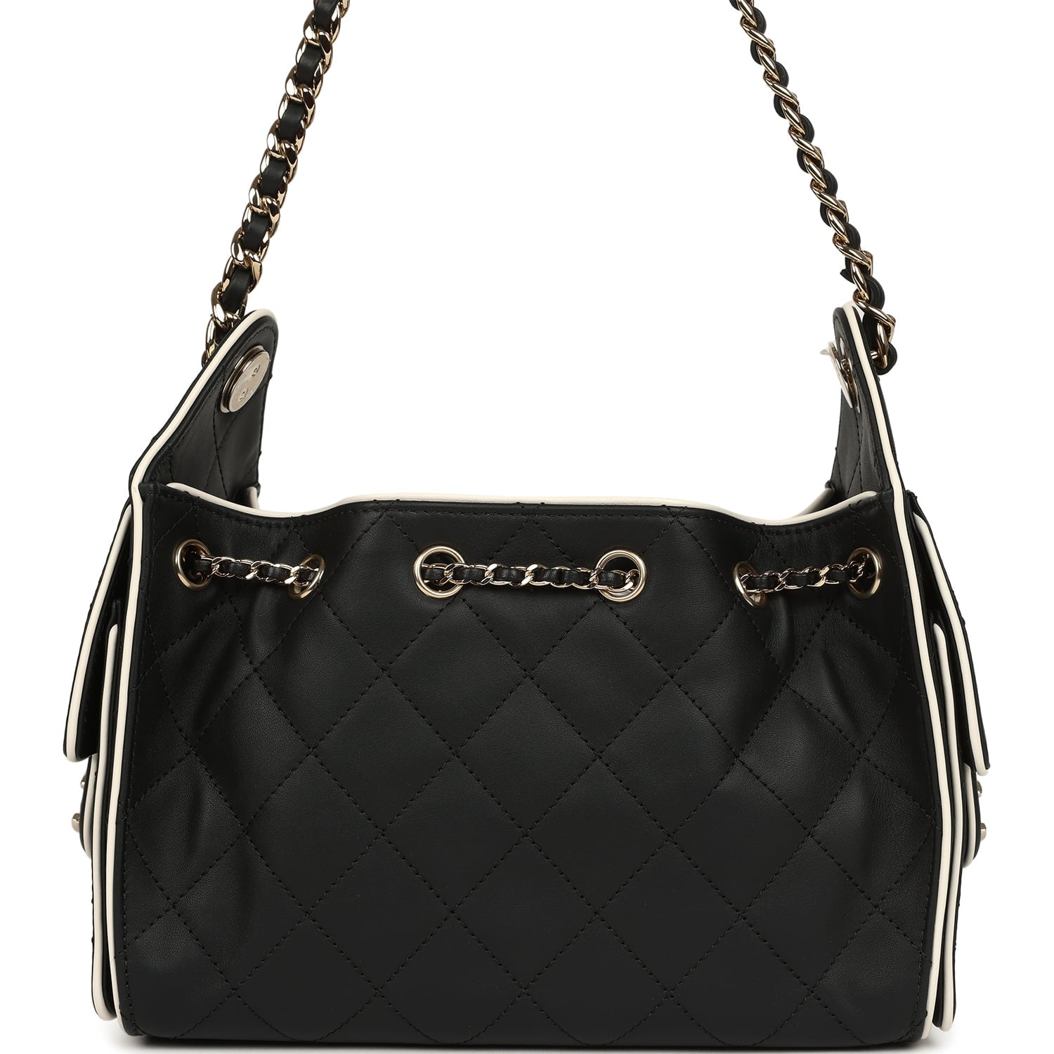 Mini 25 Hobo Bag Black and White Calfskin Light Gold Hardware