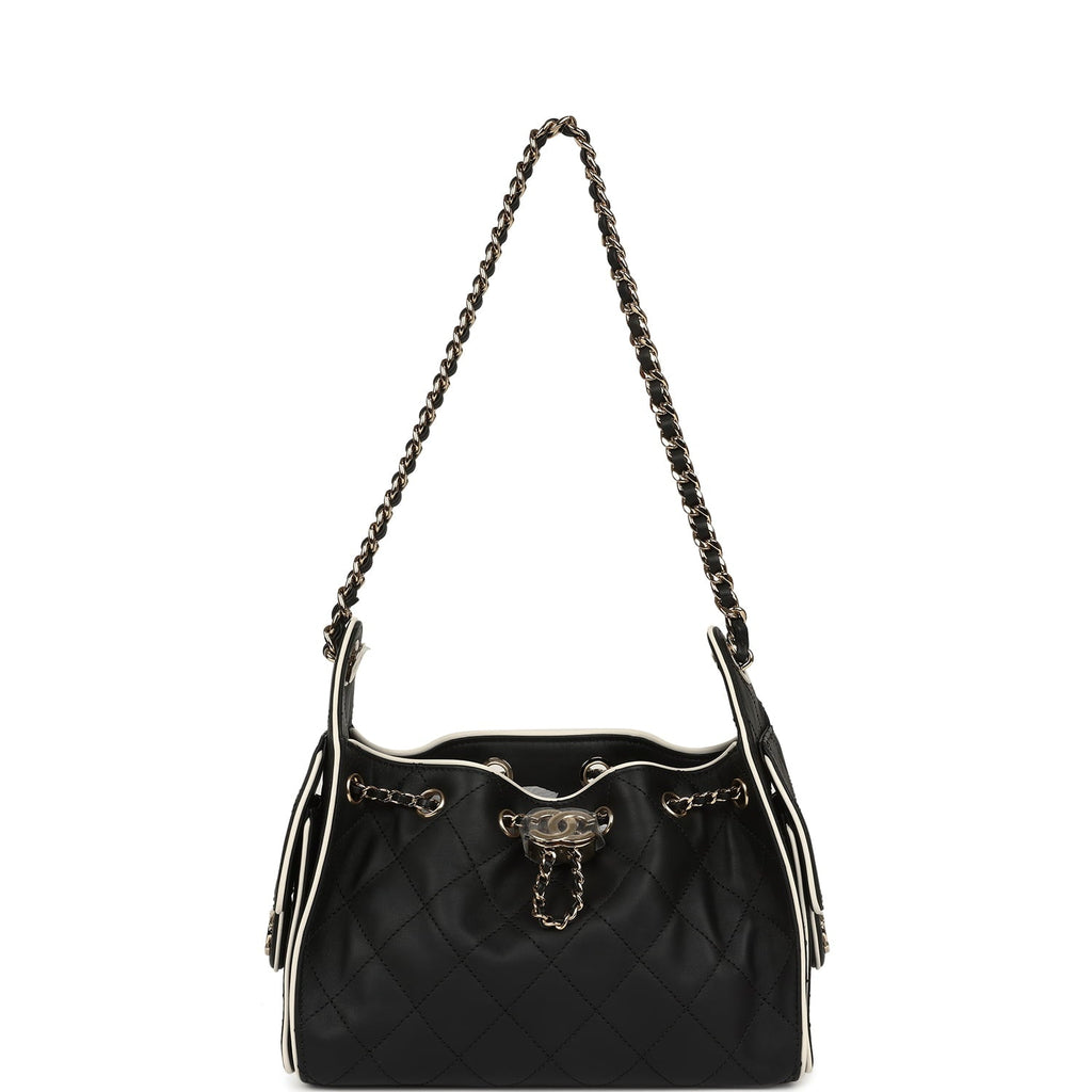 Mini 25 Hobo Bag Black and White Calfskin Light Gold Hardware