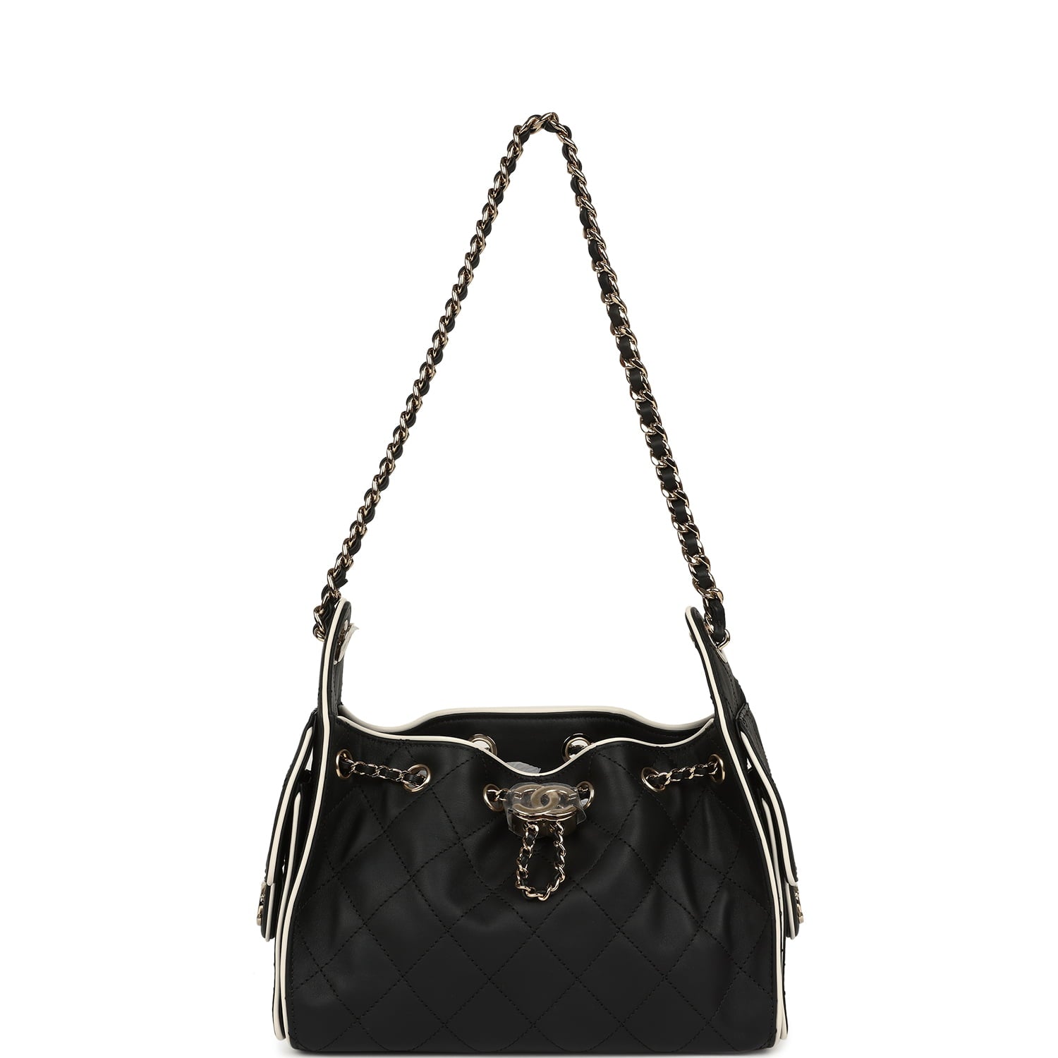 Mini 25 Hobo Bag Black and White Calfskin Light Gold Hardware