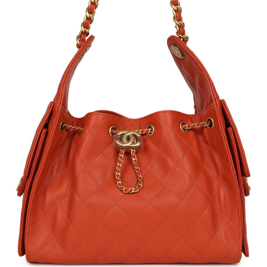 Small 25 Hobo Bag Dark Orange Caviar Antique Gold Hardware