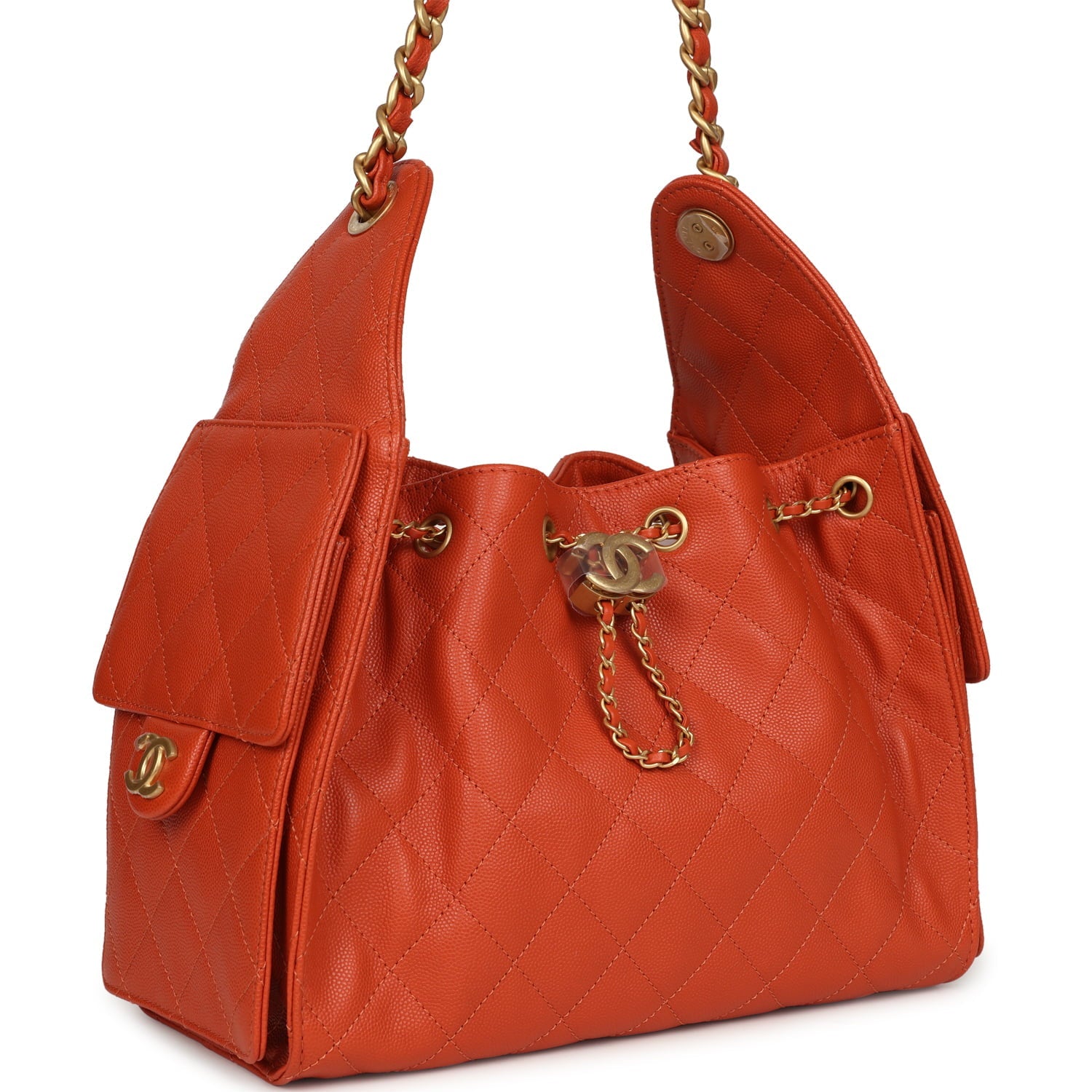 Small 25 Hobo Bag Dark Orange Caviar Antique Gold Hardware