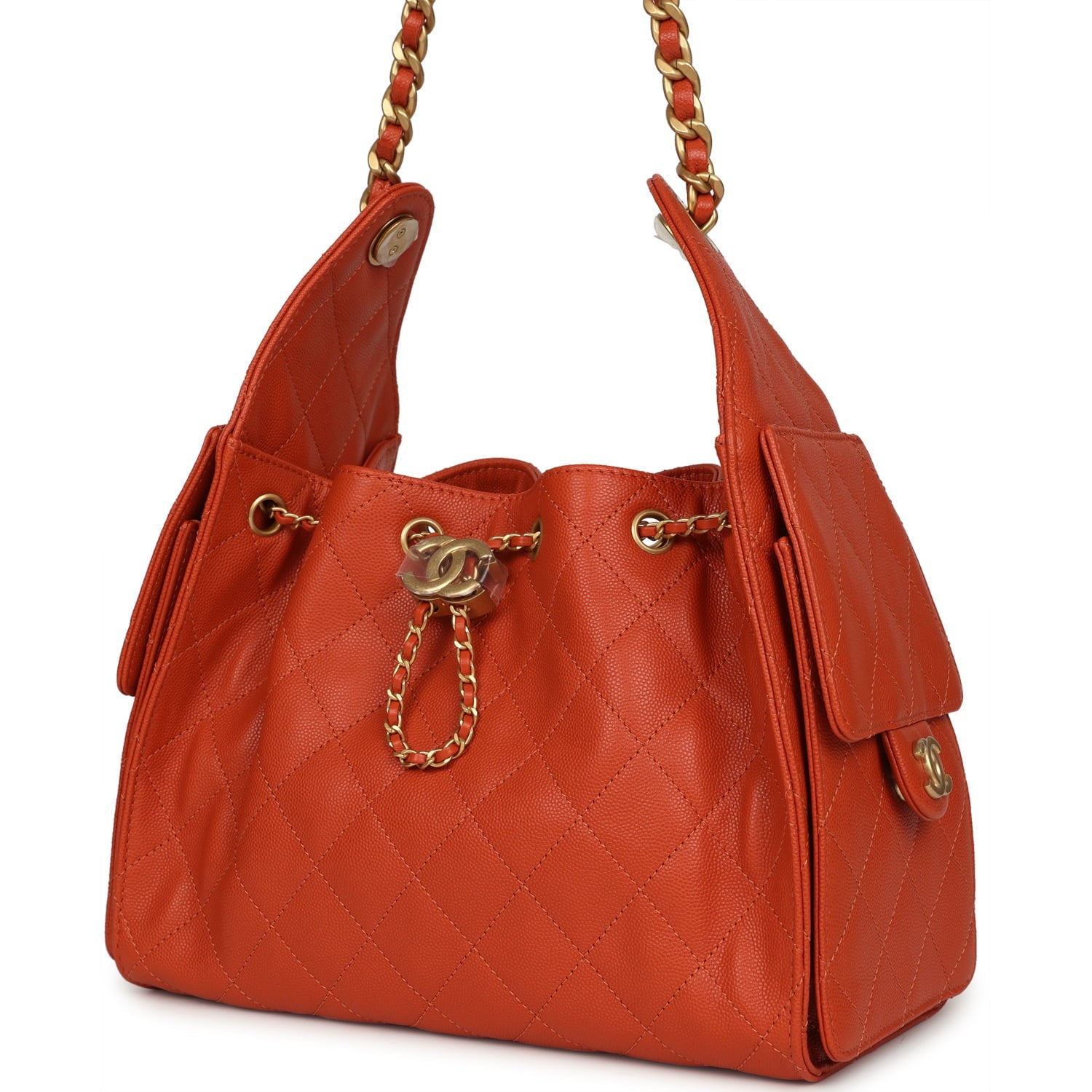 Small 25 Hobo Bag Dark Orange Caviar Antique Gold Hardware