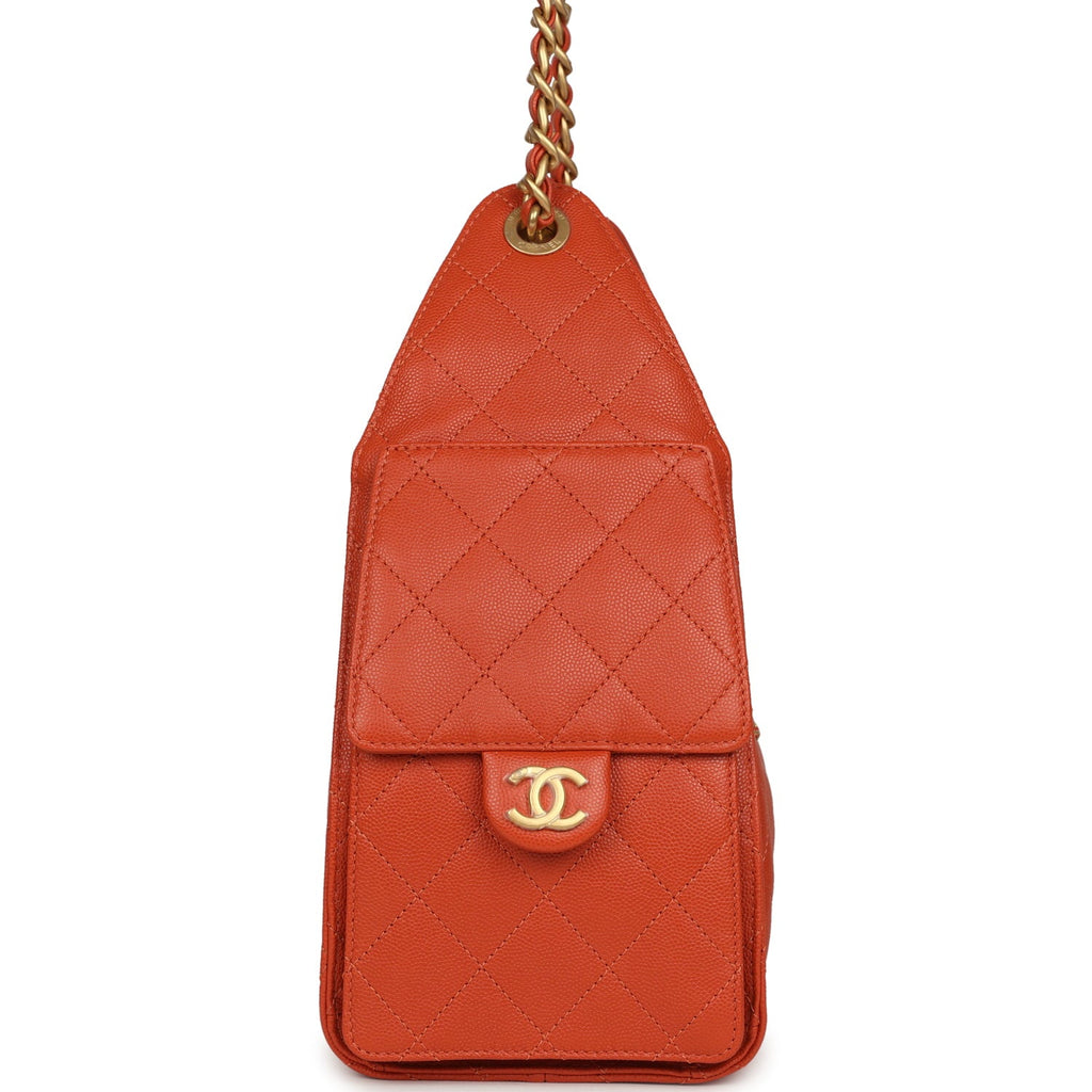 Small 25 Hobo Bag Dark Orange Caviar Antique Gold Hardware