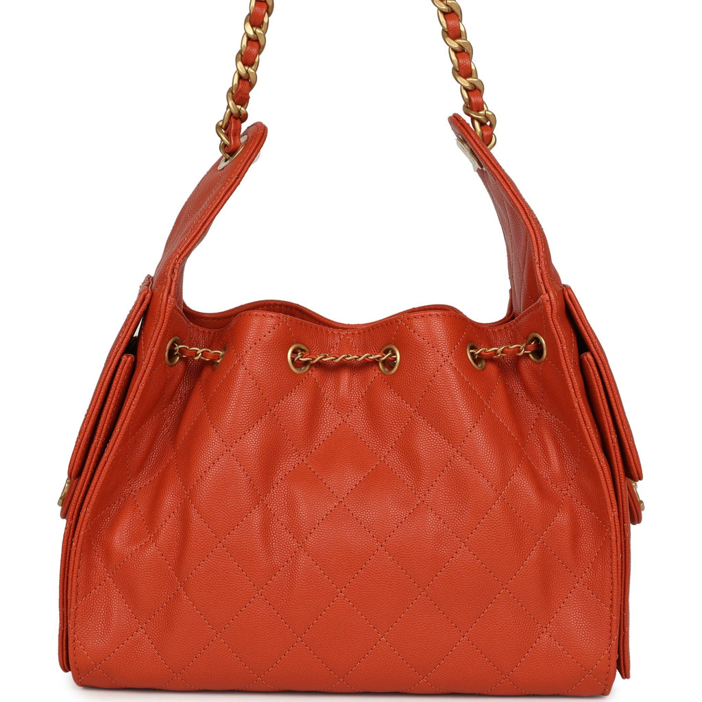 Small 25 Hobo Bag Dark Orange Caviar Antique Gold Hardware