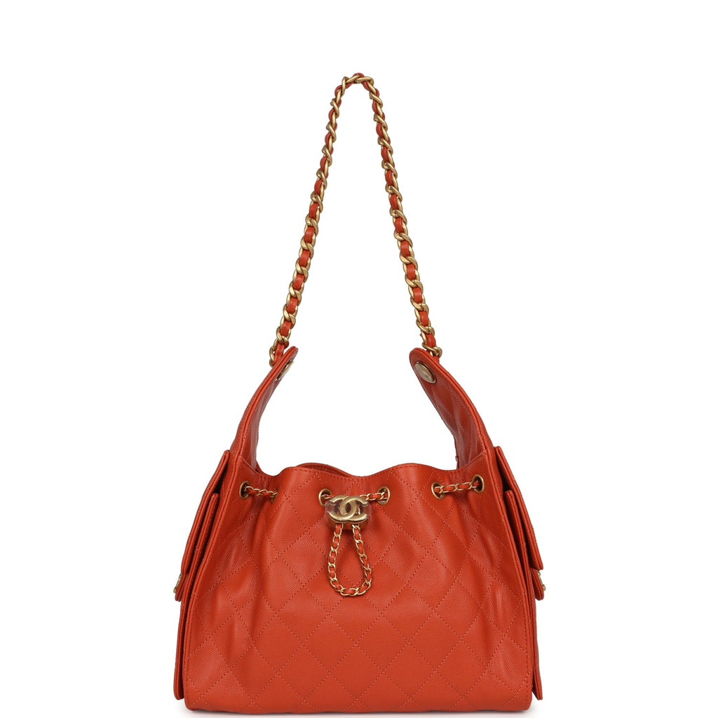Small 25 Hobo Bag Dark Orange Caviar Antique Gold Hardware