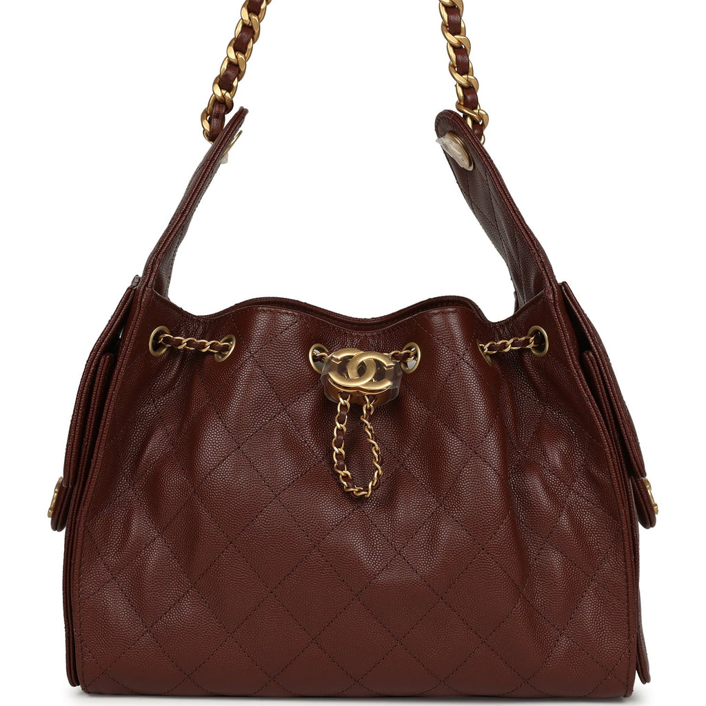 Small 25 Hobo Bag Brown Caviar Antique Gold Hardware