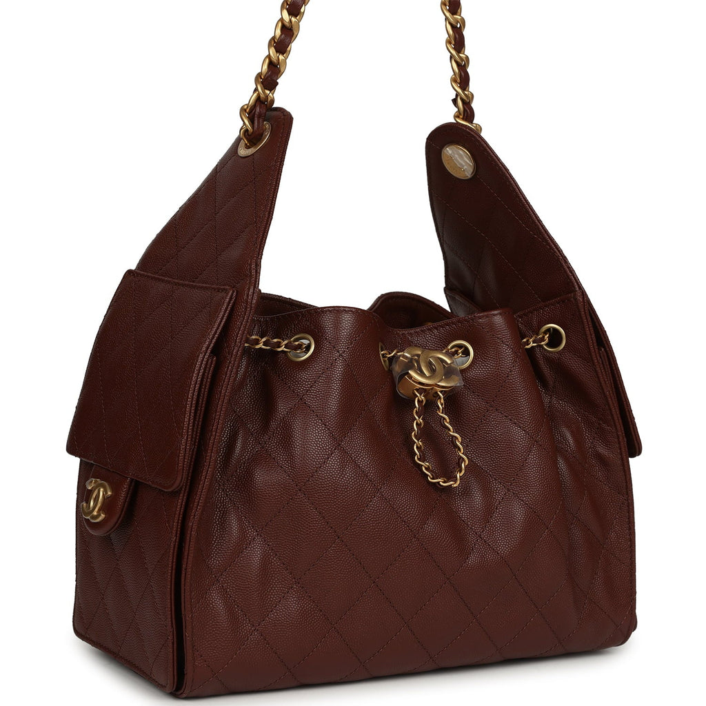 Small 25 Hobo Bag Brown Caviar Antique Gold Hardware