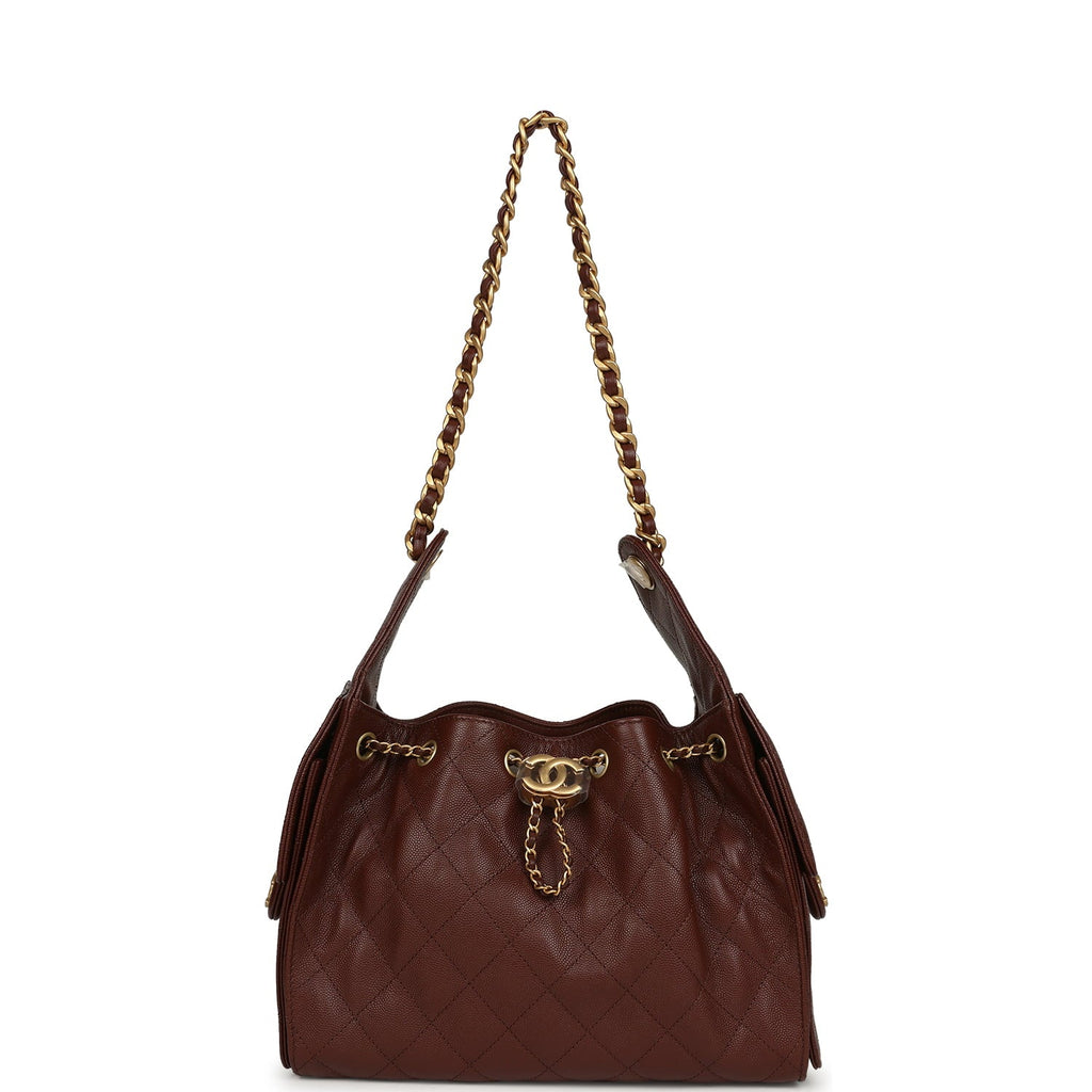 Small 25 Hobo Bag Brown Caviar Antique Gold Hardware