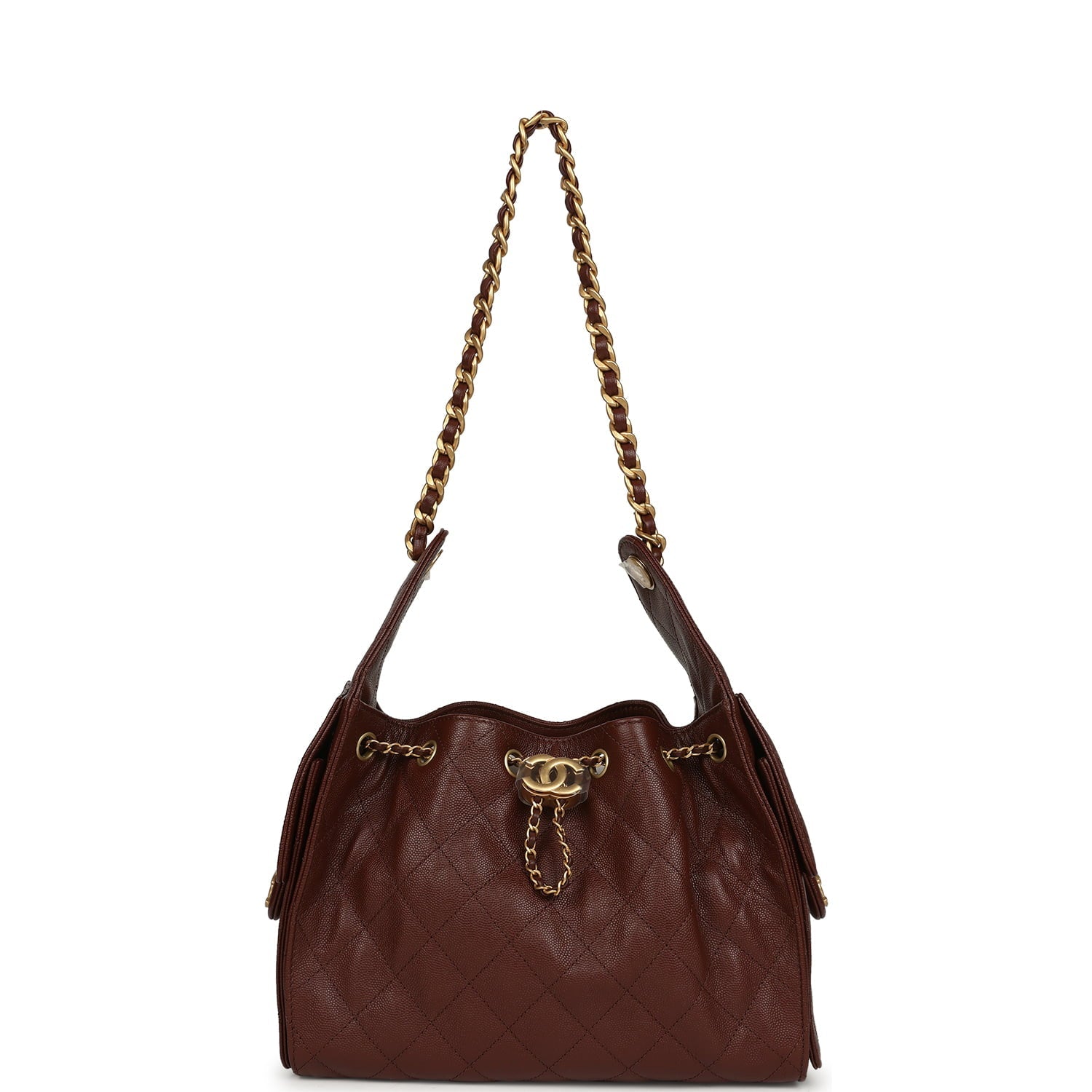 Small 25 Hobo Bag Brown Caviar Antique Gold Hardware