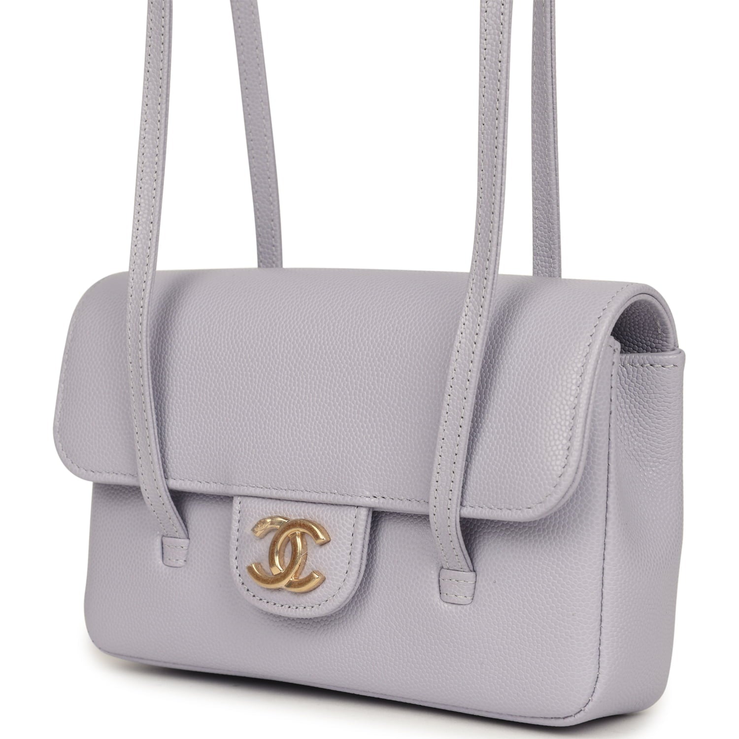 Mini Preppy Coco Clutch with Straps Light Purple Shiny Caviar Brushed Gold Hardware