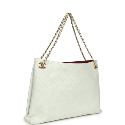 Large "Eyes on You" CC Shopping Bag Light Blue Lambskin Gold Hardware