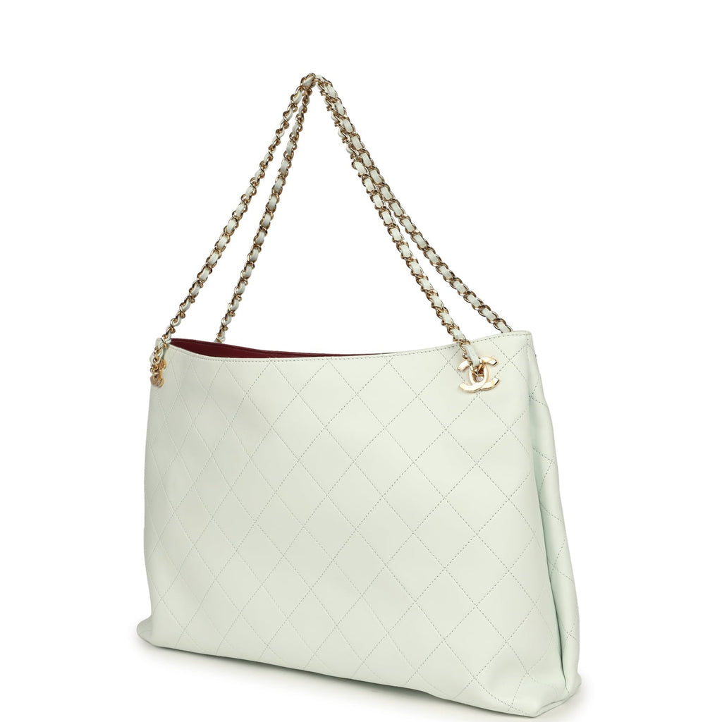 Large "Eyes on You" CC Shopping Bag Light Blue Lambskin Gold Hardware