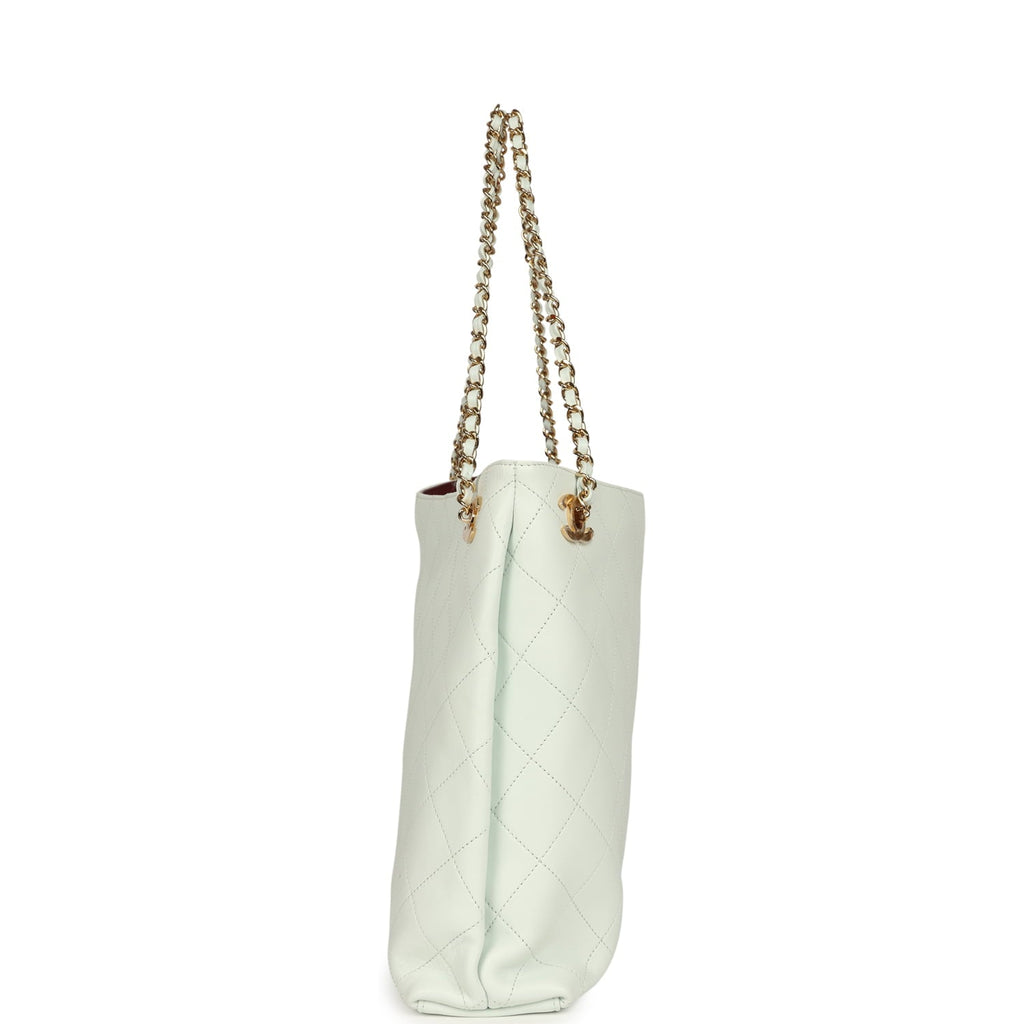 Large "Eyes on You" CC Shopping Bag Light Blue Lambskin Gold Hardware
