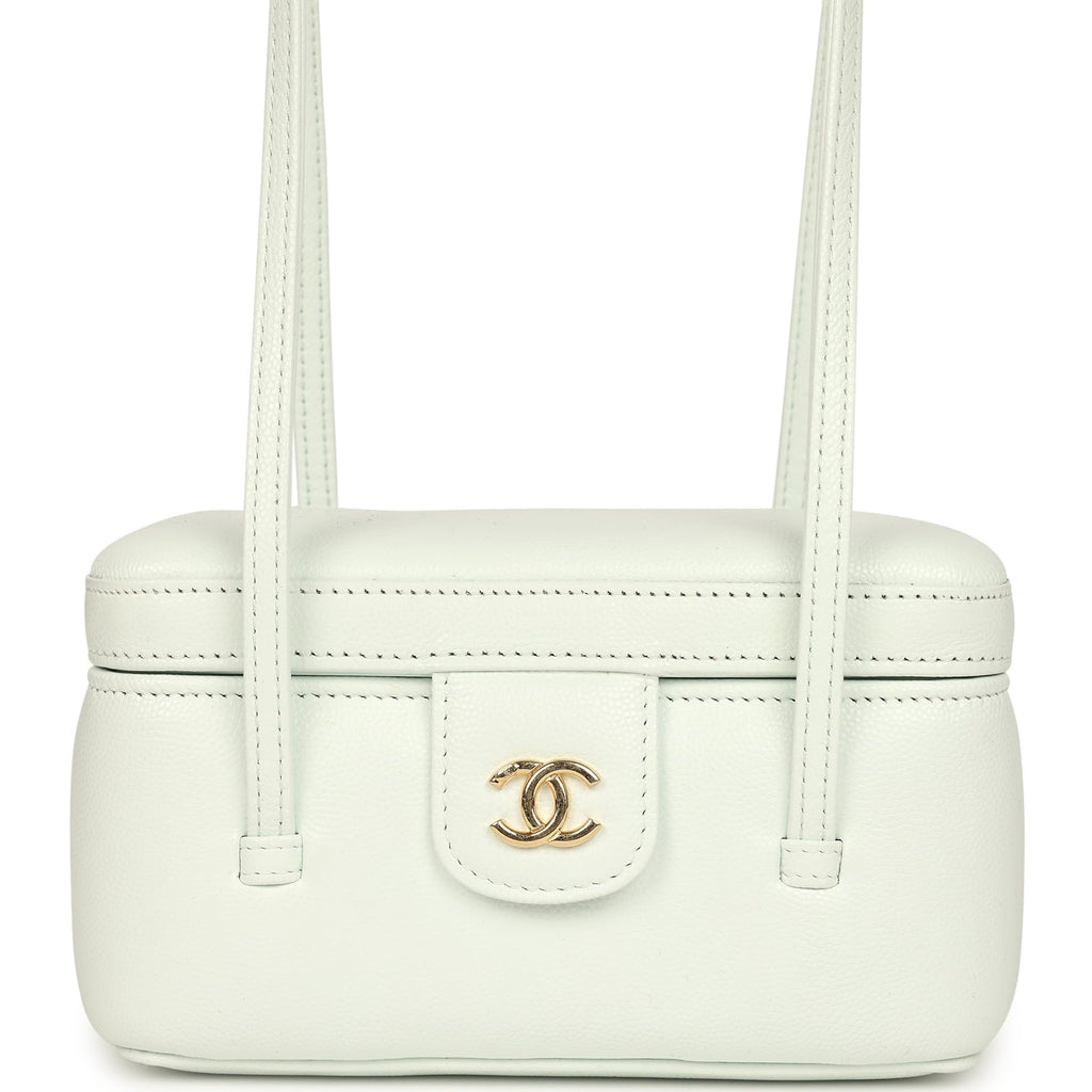Preppy Coco Long Vanity with Straps Light Blue Shiny Caviar Brushed Gold Hardware