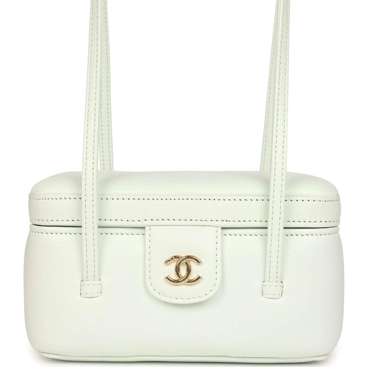 Preppy Coco Long Vanity with Straps Light Blue Shiny Caviar Brushed Gold Hardware