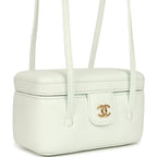 Preppy Coco Long Vanity with Straps Light Blue Shiny Caviar Brushed Gold Hardware