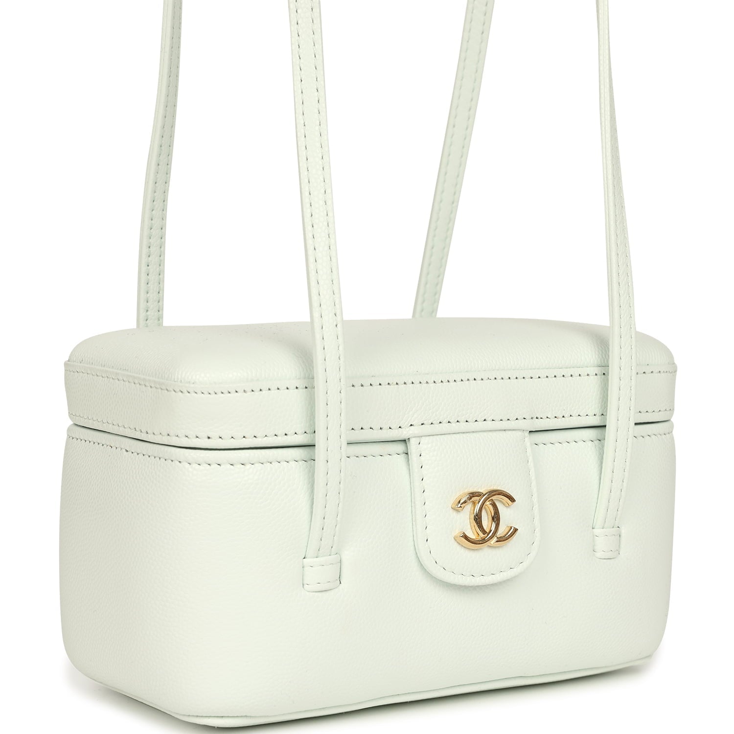 Preppy Coco Long Vanity with Straps Light Blue Shiny Caviar Brushed Gold Hardware