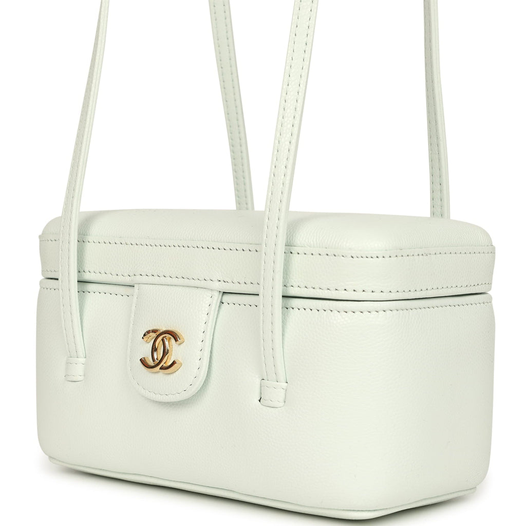 Preppy Coco Long Vanity with Straps Light Blue Shiny Caviar Brushed Gold Hardware