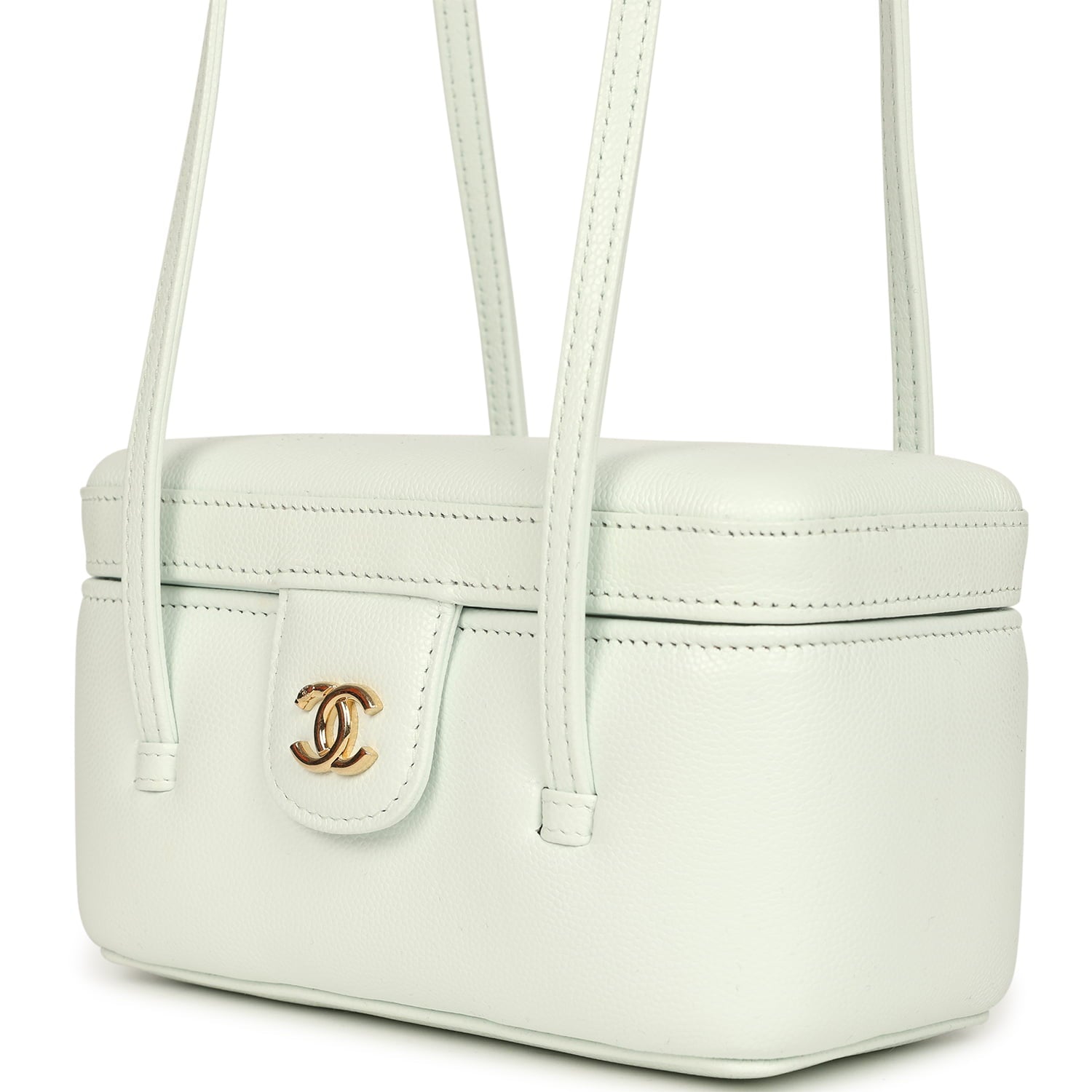Preppy Coco Long Vanity with Straps Light Blue Shiny Caviar Brushed Gold Hardware