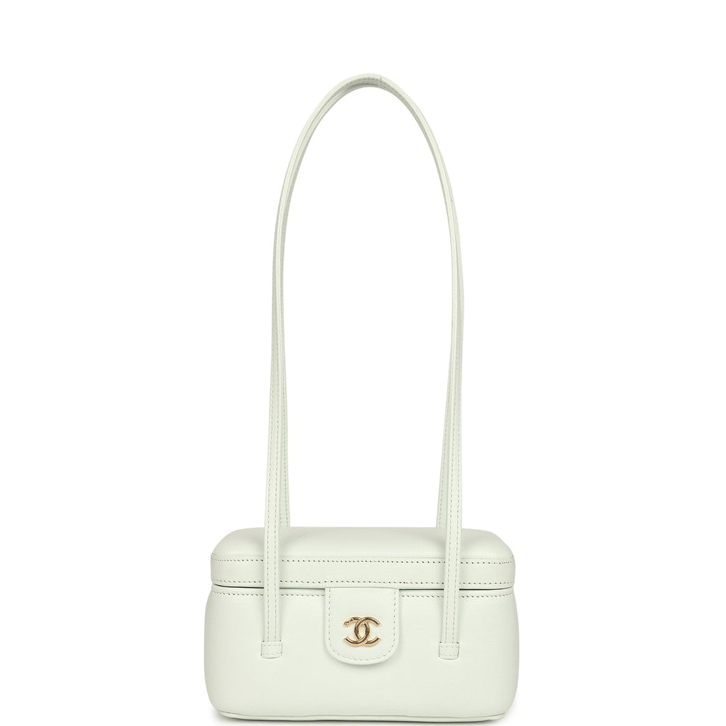 Preppy Coco Long Vanity with Straps Light Blue Shiny Caviar Brushed Gold Hardware