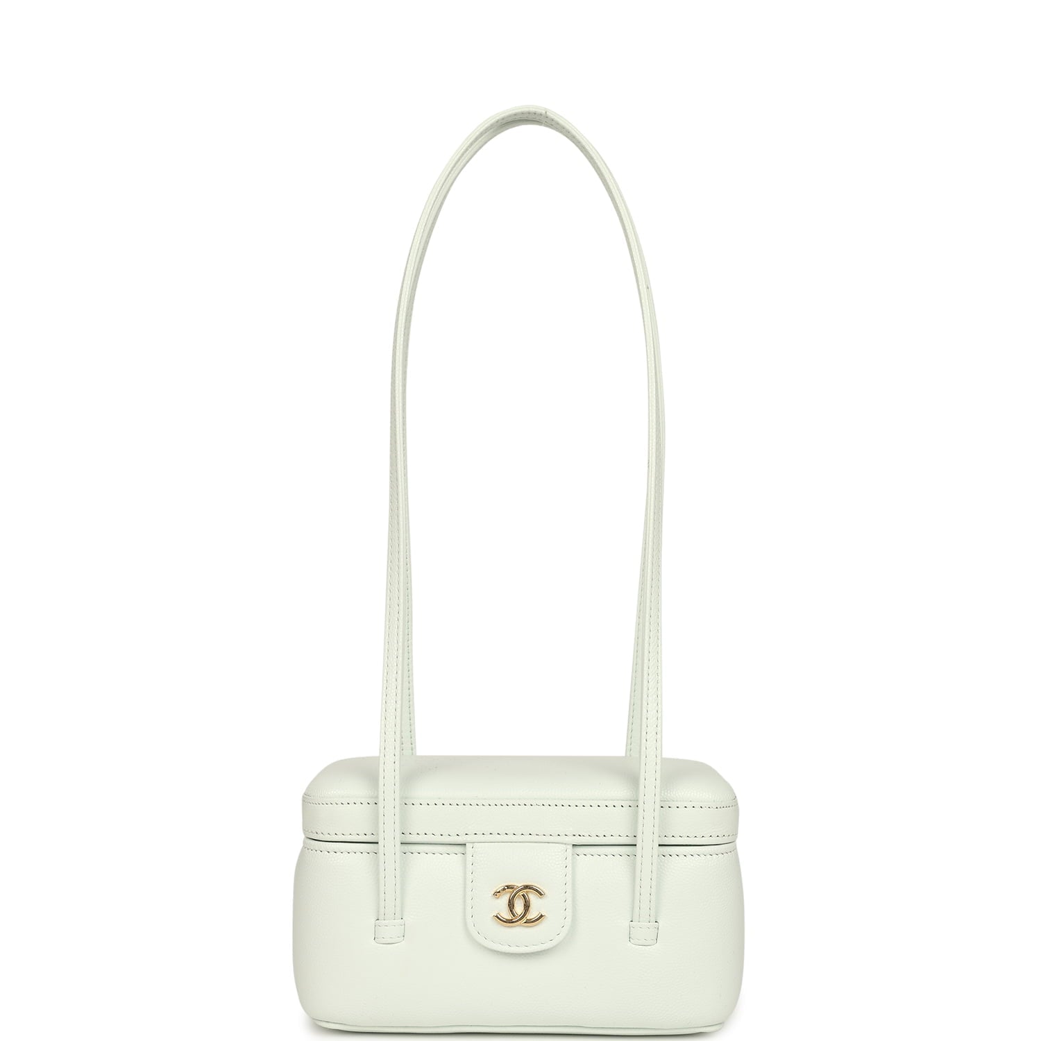 Preppy Coco Long Vanity with Straps Light Blue Shiny Caviar Brushed Gold Hardware