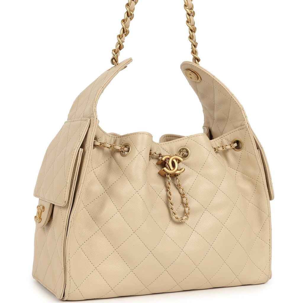 Small 25 Hobo Bag Beige Caviar Antique Gold Hardware