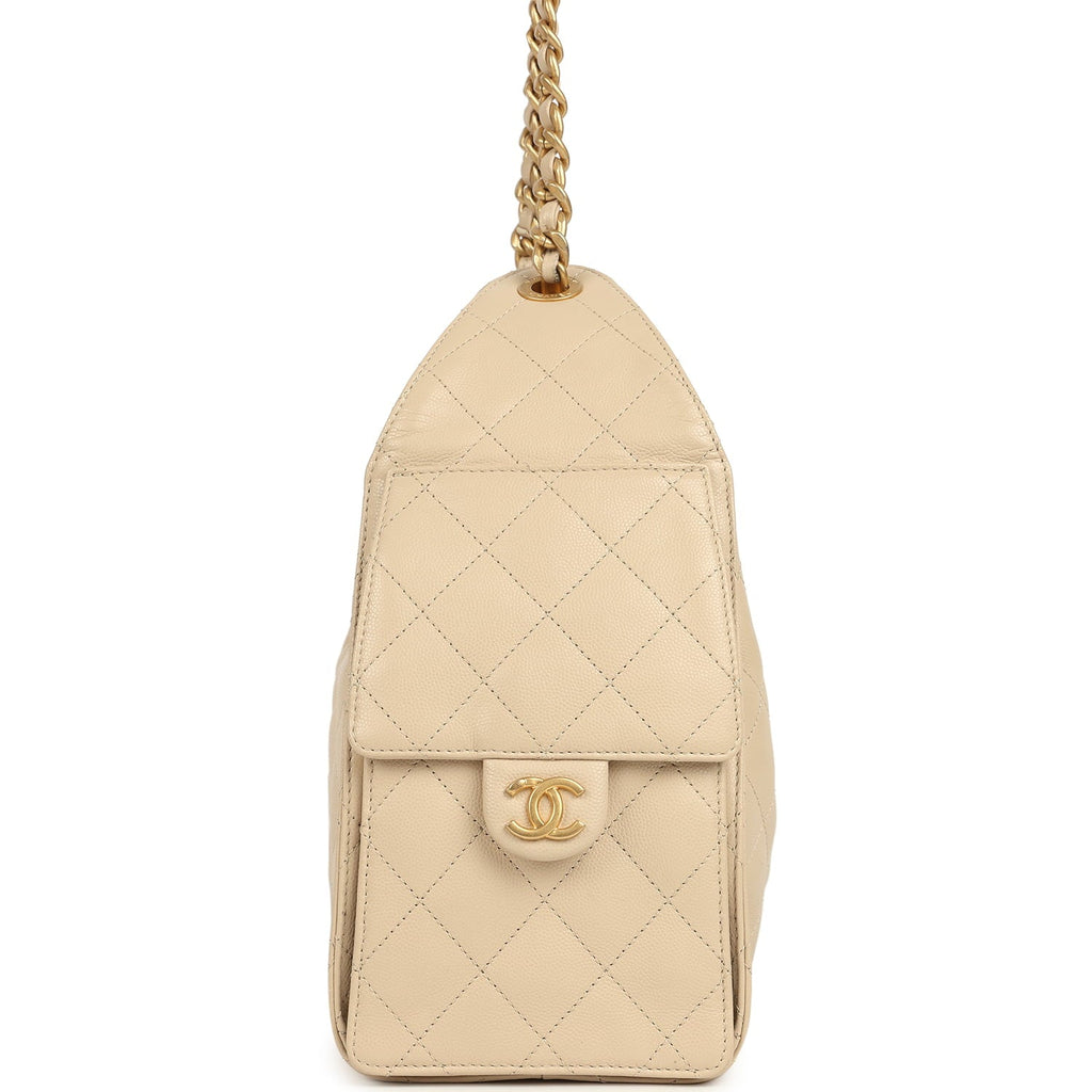 Small 25 Hobo Bag Beige Caviar Antique Gold Hardware