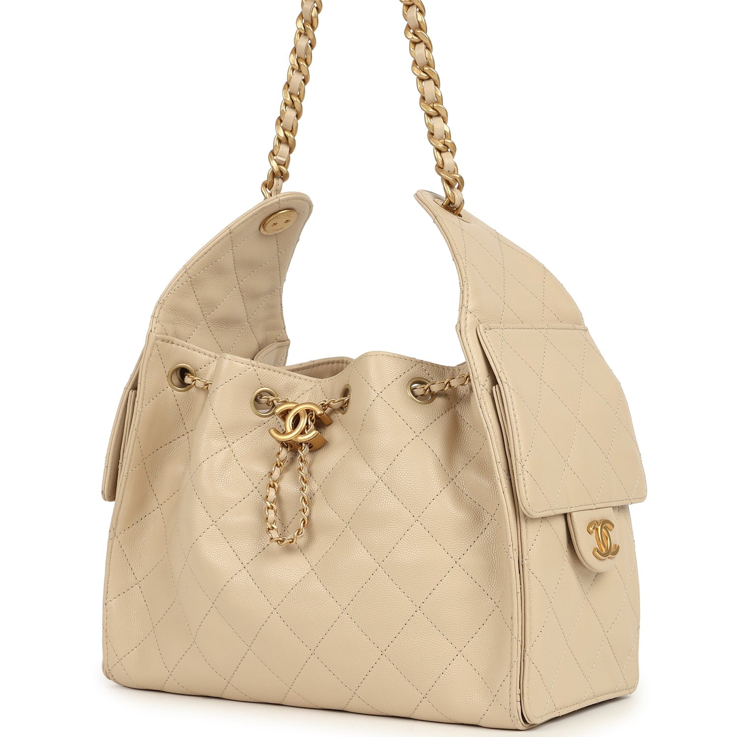 Pre-owned Small 25 Hobo Bag Beige Caviar Antique Gold Hardware