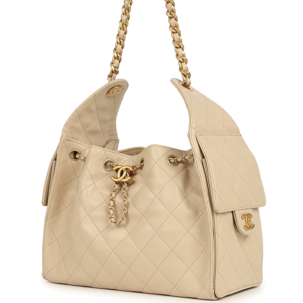 Small 25 Hobo Bag Beige Caviar Antique Gold Hardware