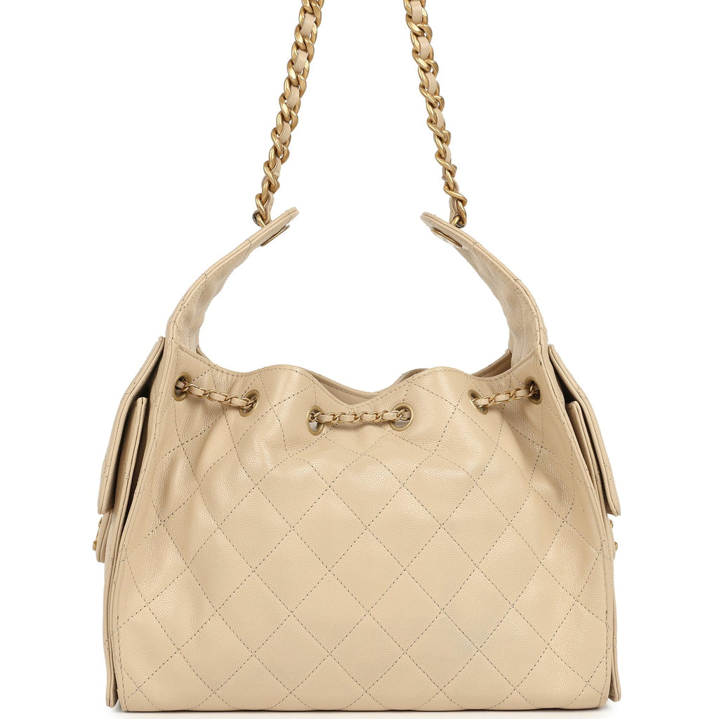 Pre-owned Small 25 Hobo Bag Beige Caviar Antique Gold Hardware