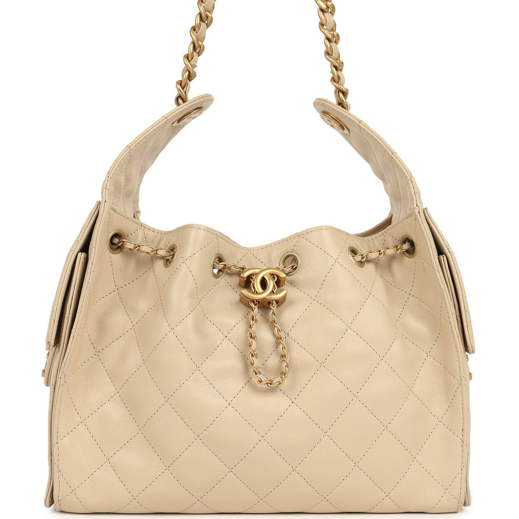 Pre-owned Small 25 Hobo Bag Beige Caviar Antique Gold Hardware