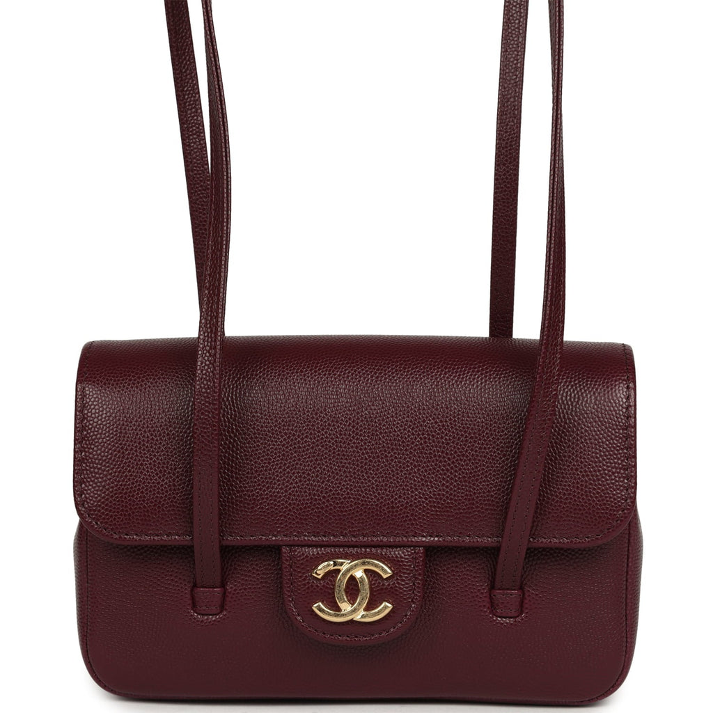 Mini Preppy Coco Clutch with Straps Dark Burgundy Shiny Caviar Brushed Gold Hardware