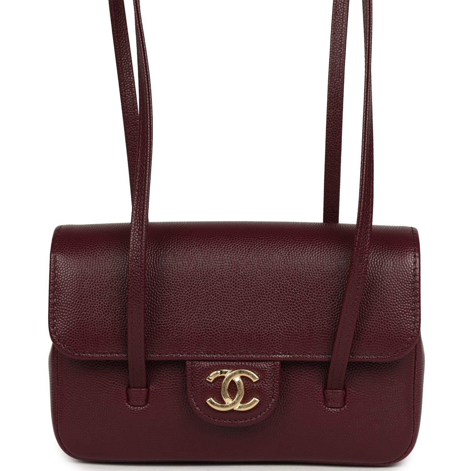 Mini Preppy Coco Clutch with Straps Dark Burgundy Shiny Caviar Brushed Gold Hardware