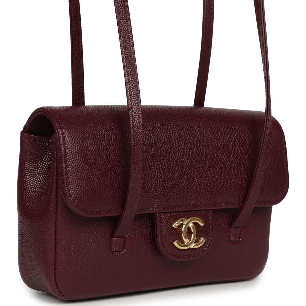 Mini Preppy Coco Clutch with Straps Dark Burgundy Shiny Caviar Brushed Gold Hardware