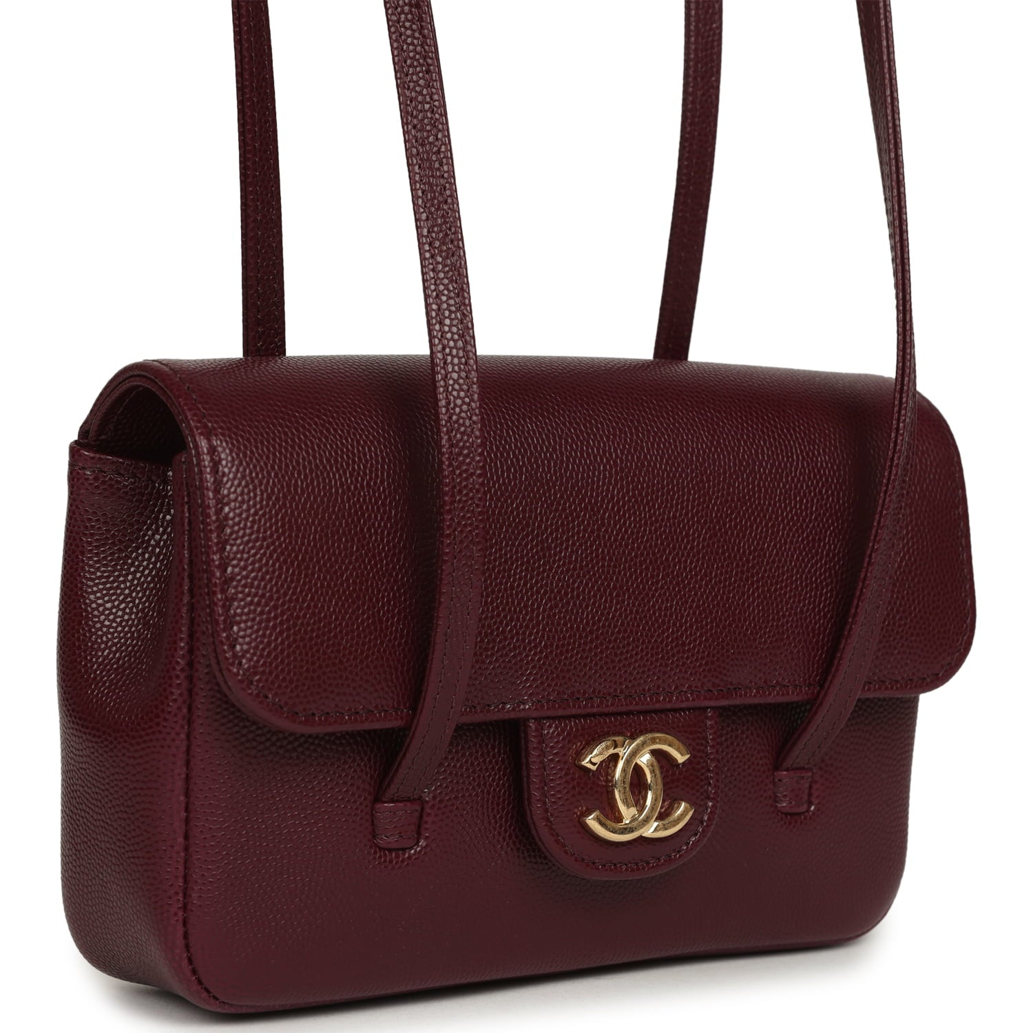 Mini Preppy Coco Clutch with Straps Dark Burgundy Shiny Caviar Brushed Gold Hardware