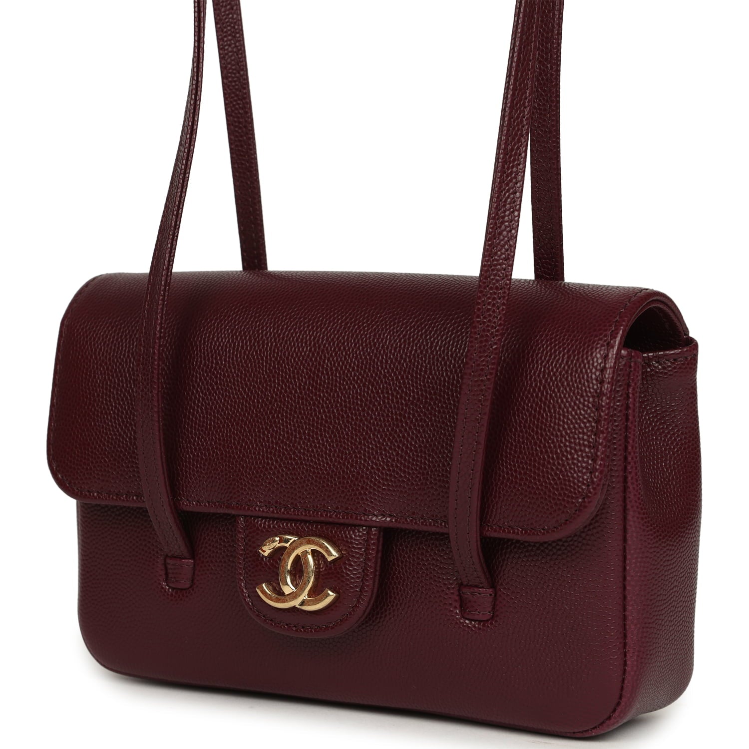 Mini Preppy Coco Clutch with Straps Dark Burgundy Shiny Caviar Brushed Gold Hardware