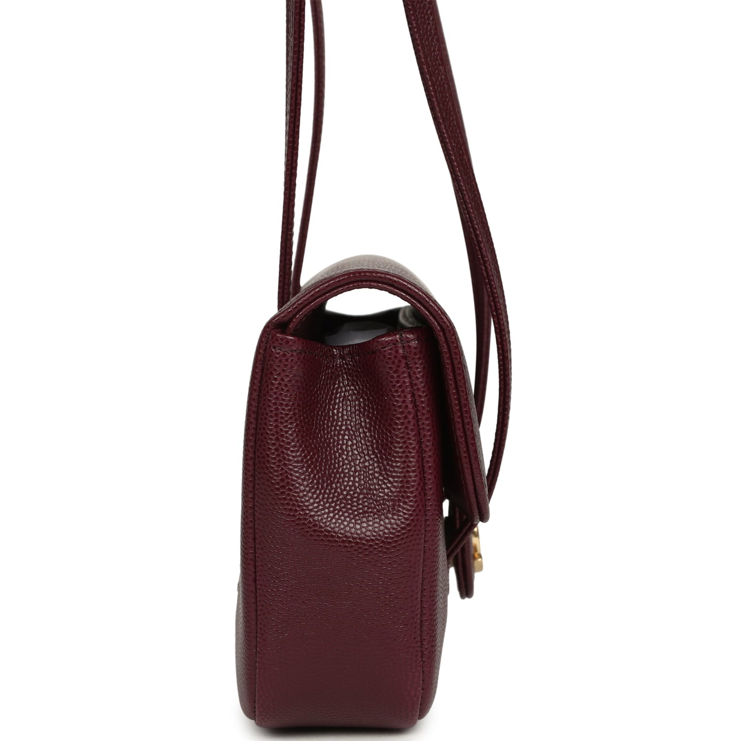 Mini Preppy Coco Clutch with Straps Dark Burgundy Shiny Caviar Brushed Gold Hardware