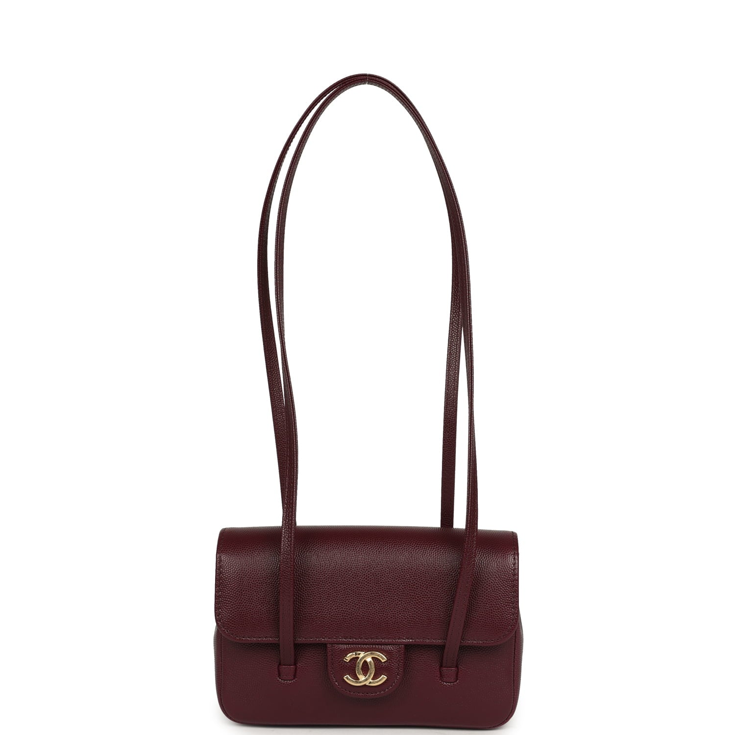 Mini Preppy Coco Clutch with Straps Dark Burgundy Shiny Caviar Brushed Gold Hardware
