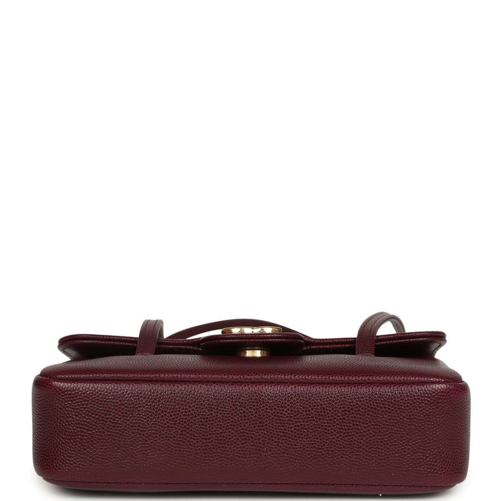 Mini Preppy Coco Clutch with Straps Dark Burgundy Shiny Caviar Brushed Gold Hardware