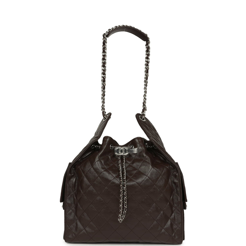 Medium 25 Hobo Bag Dark Brown Shiny Aged Calfskin Silver Hardware
