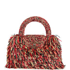 Small Fringe Kelly Red, Beige, Black Raffia Wood and Light Gold Hardware