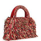 Small Fringe Kelly Red, Beige, Black Raffia Wood and Light Gold Hardware