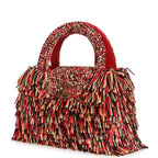 Small Fringe Kelly Red, Beige, Black Raffia Wood and Light Gold Hardware