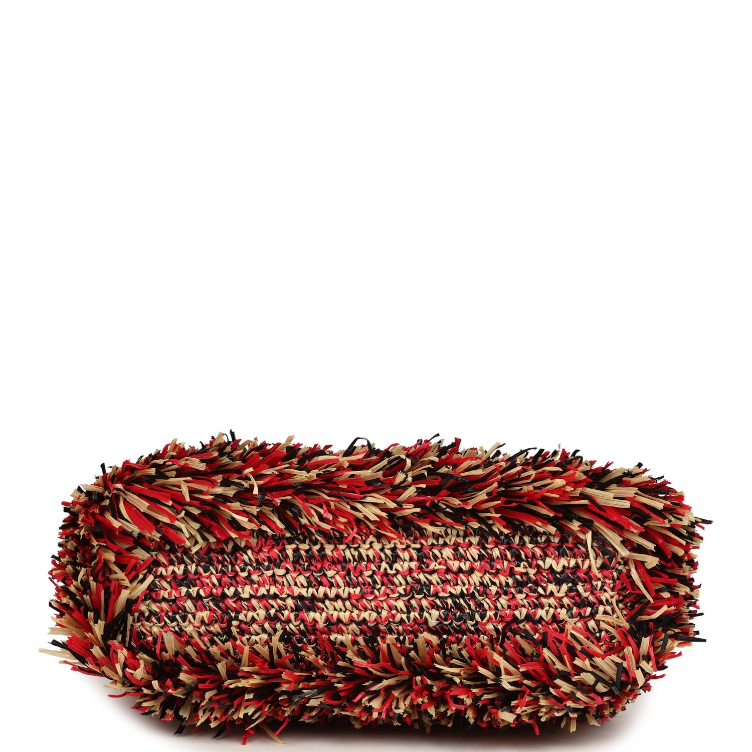 Small Fringe Kelly Red, Beige, Black Raffia Wood and Light Gold Hardware