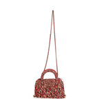 Small Fringe Kelly Red, Beige, Black Raffia Wood and Light Gold Hardware