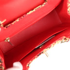 Small Fringe Kelly Red, Beige, Black Raffia Wood and Light Gold Hardware