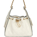 Small 25 Hobo Bag White Raffia and Black Calfskin Antique Gold Hardware