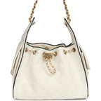 Small 25 Hobo Bag White Raffia and Black Calfskin Antique Gold Hardware