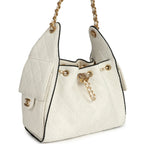 Small 25 Hobo Bag White Raffia and Black Calfskin Antique Gold Hardware